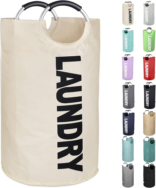 Extra Large Laundry Hamper Bag Collapsible, Tall Laundry Basket with Handles, Portable Dirty Fabric Clothes Hampers for College Dorm, Bedroom, Freestanding, Easy Carry, 130L XXXL White
