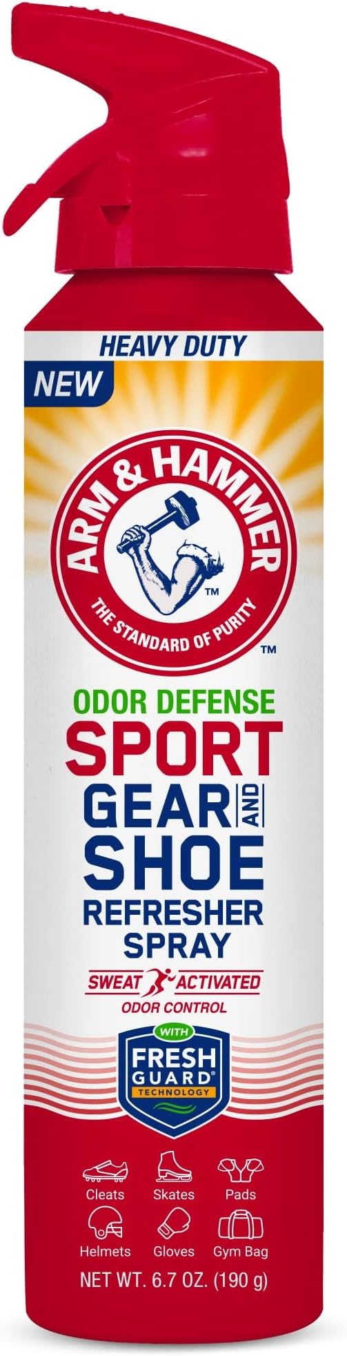 Arm & Hammer™ Sport Gear & Shoe Refresher Spray, Heavy Duty Odor Defense for Sports Gear and Footwear, Deodorizer for Gym Bags, Boxing Gloves, Hockey Equipment, and Football Pads (6.7 oz)