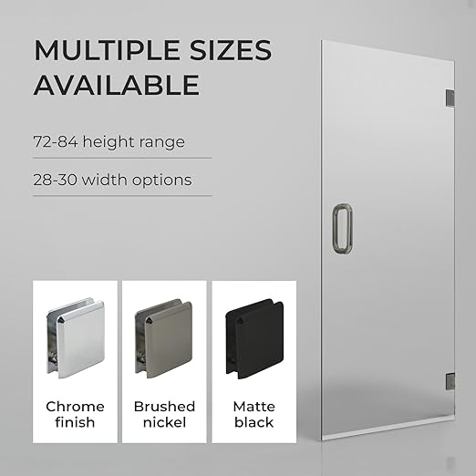 Fab Glass and Mirror Frameless Shower Door - 3/8" SGCC Tempered Safety Glass with SmartGuard Coating - Single Hinged Design - 28" x 84" Matte Black Finish