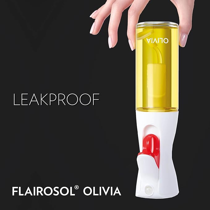 FLAIROSOL OLIVIA Oil Sprayer for Cooking, 2 Pack Olive Oil Spray Bottle130ml Glass Oil Sprayer Mister for Salad, BBQ, Continuous Spray with Portion Control
