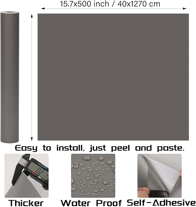 Peel and Stick Wallpaper Grey Grass Cloth Wall Paper - 15.7 x 500 Inch Self Adhesive Wallpaper Peel and Stick, Easy to Paste Wall Contact Paper for Stand Liner, Table and Door Makeover Decor