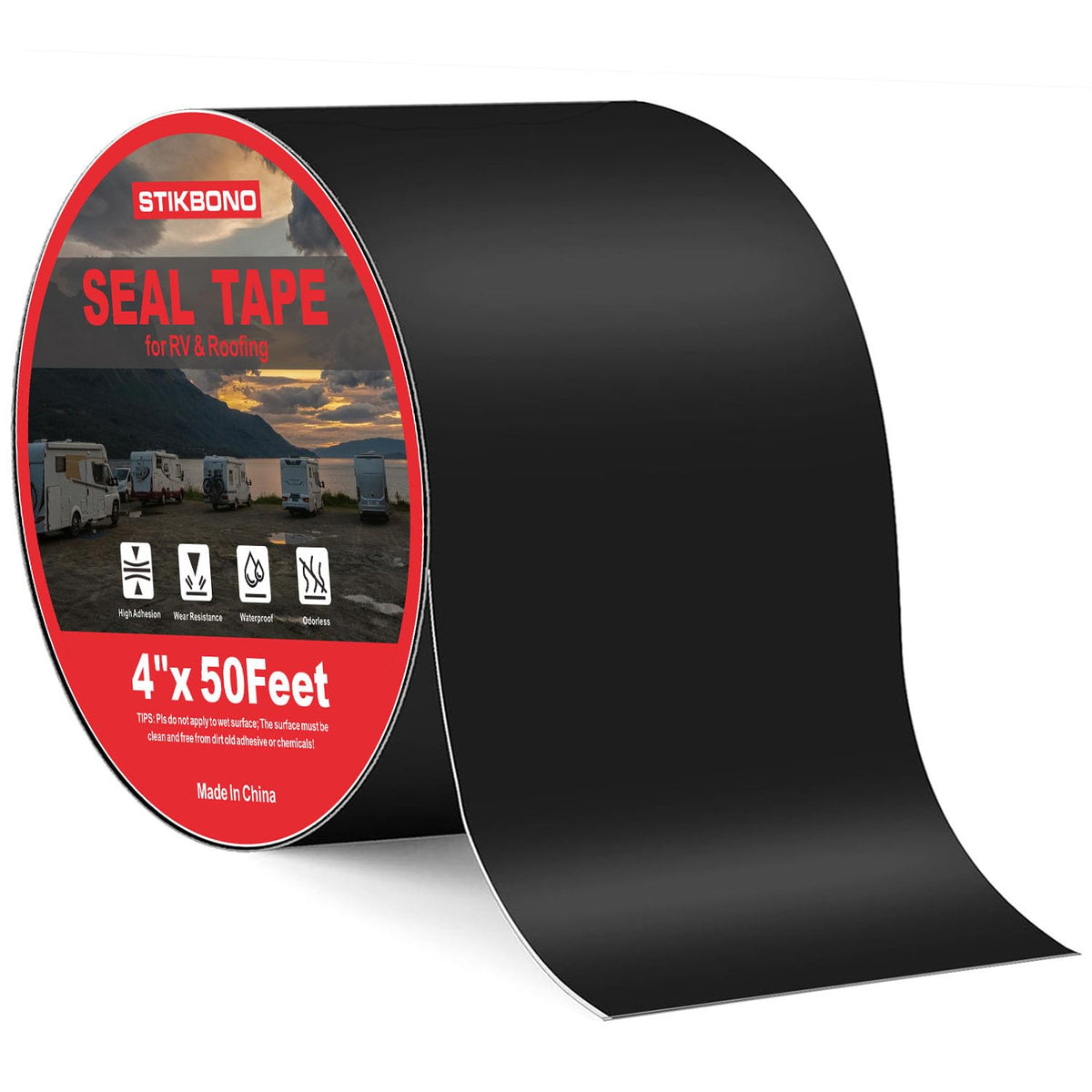 4" x 50Ft 1-Pack Black RV Sealant Tape,Waterproof - Image 1