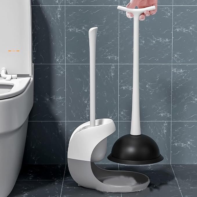 Toilet Plunger and Brush Set Plunger Toilet Brush Combo Bathroom Accessory Sets Bathroom Cleaning Tools Cleaning Brush Ergonomic Grip & Compact Storage