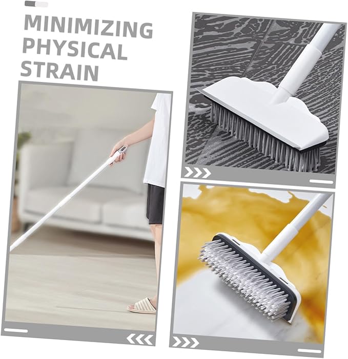 Long Handle Floor Scrub Brush with Squeegee Heavy Duty Tile Scrubber for Bathroom and Household Floor Cleaning Ergonomic Water Removal Tool