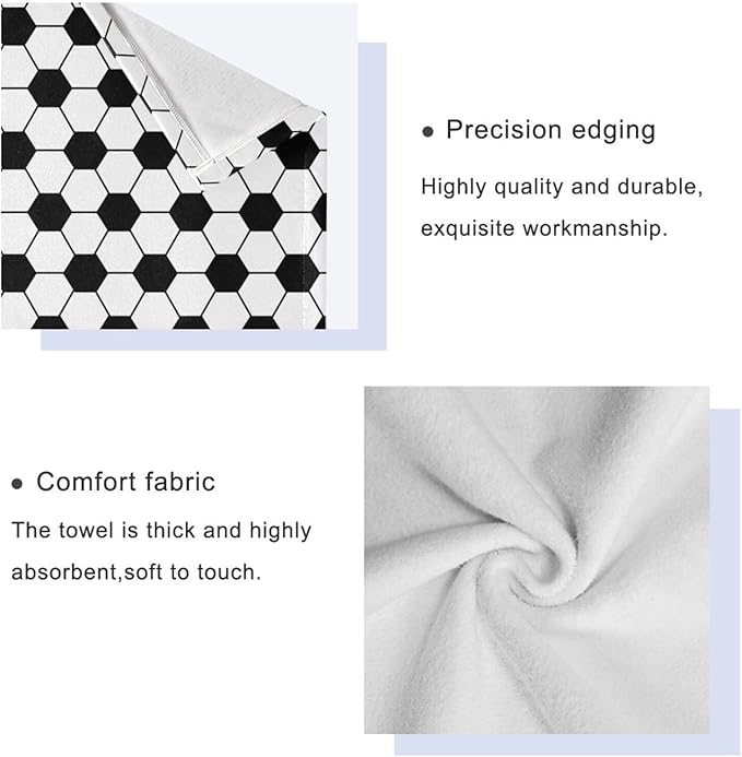3 Piece Black and White Soccer Bath Towel Set,Microfiber Decorative Soccer Ball Sport Theme Football Print Bathroom Towels,1 Bath Towel 1 Hand Towel for Bathroom Kitchen,1 Washcloth for Face