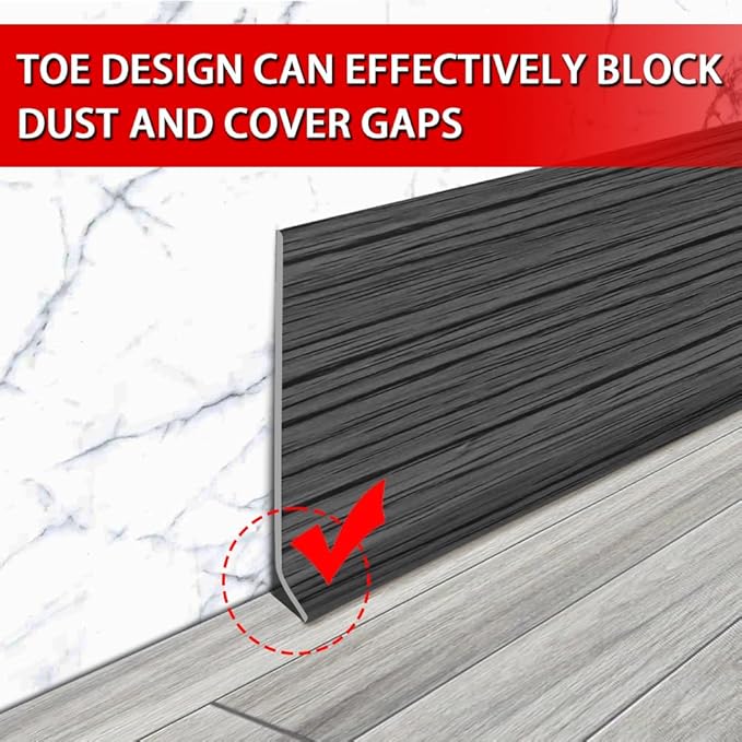 Vinyl Wall Base Baseboard Molding Trim 6" Flexible Self Adhesive Rubber Wall Base Moulding Trim Peel and Stick Design, 6 Inch x 100 Feet, Dark Gray Wood