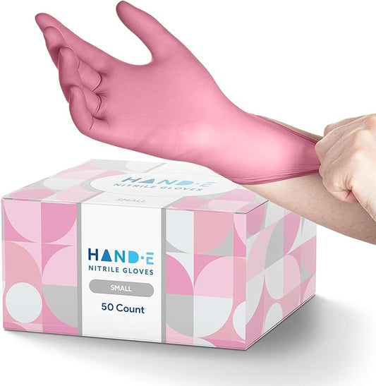 Hand-E Touch Pink Nitrile Disposable Gloves - Esthetician, Nail Tech, Hair Dye & Stylist, Cleaning Gloves