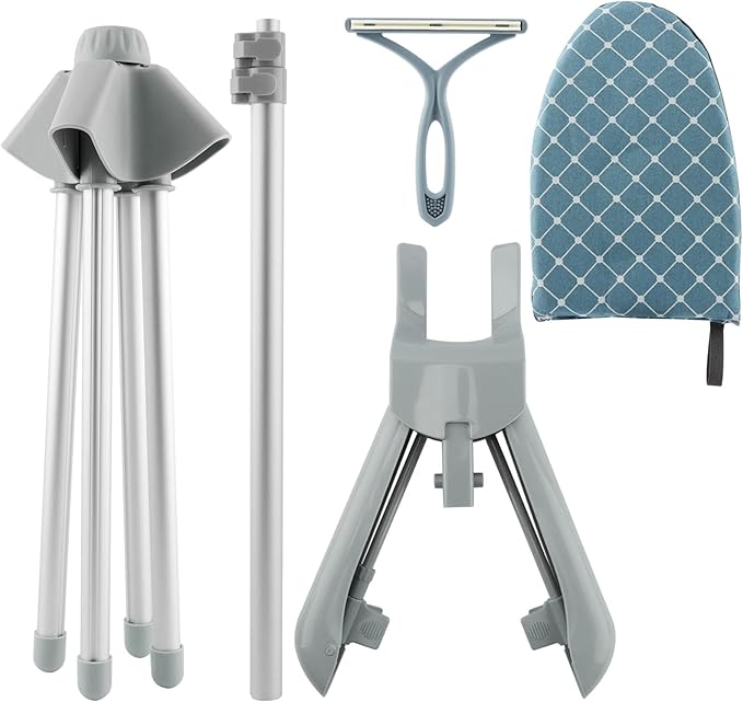 Steamer Hanger Stand with Adjustable Height, Portable Steamer Rack with Handheld Ironing Board＆Hair Remover for Steaming Clothes for Homes Clothing Stores & Hotels