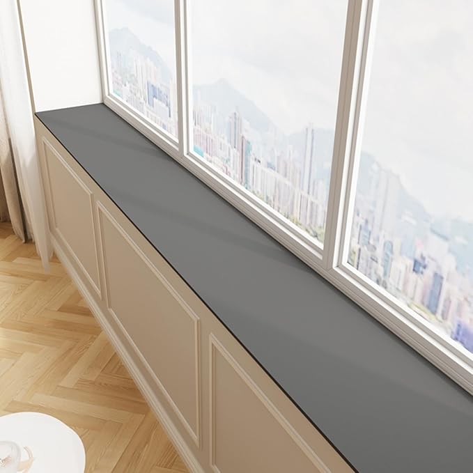 Window Sill Cushion Pad - Narrow Adjustable & Waterproof Window Seat Mat for Bay Windows, Absorbent Dust-Proof Liner with Non-Slip Backing,Cut-to-Fit (Grey, 114''x4'')