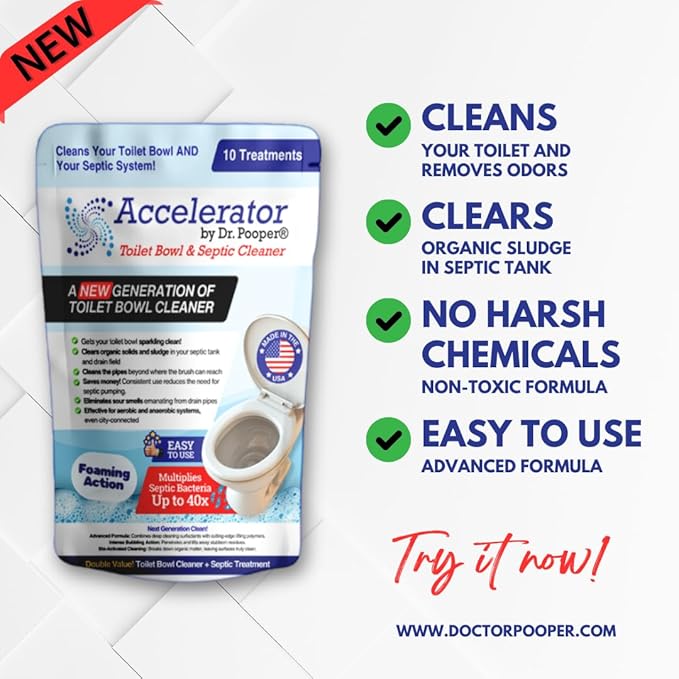 Dr. Pooper Toilet Bowl & Septic Tank Cleaner—Powerful Stain Remover & Odor Eliminator—Bio-Activated Formula for Deep Cleaning & Septic Maintenance—Safe for Pipes & All Plumbing Systems
