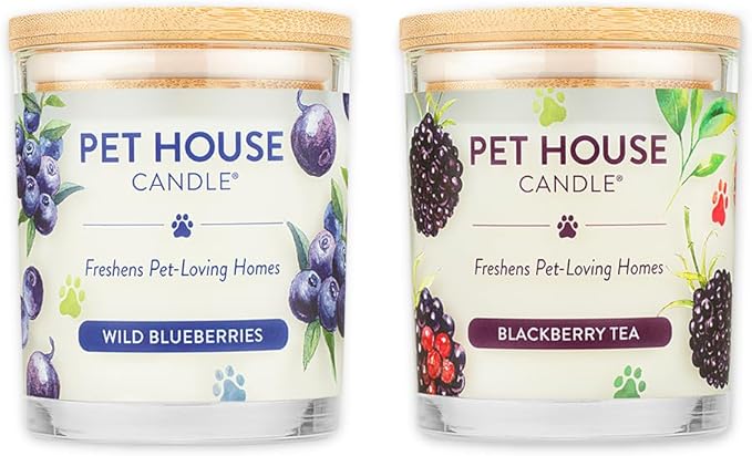 Pet House Candles, Natural Soy-Based, Clean Burning Pet Friendly Candles, 60 Hour Burn Time - Wild Blueberries & BlackBerry Tea, 9 oz, 2 Pack