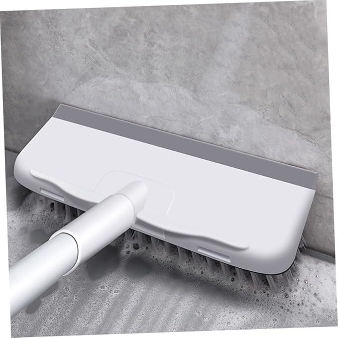 Long Handle Floor Scrub Brush with Squeegee Multi-Functional Bathroom and Tile Cleaning Tool Heavy Duty Hard Bristles for Efficient Scrubbing and Water Removal for Home Use