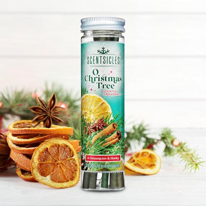 Scentsicles White Winter Fir and O Christmas Tree Scented Christmas Ornaments with Hooks - 2 Pack (2 Bottles, 12 Sticks Total)