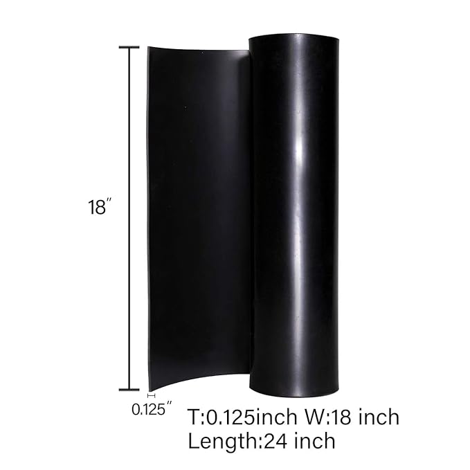 TORRAMI Neoprene Rubber Sheet Roll 1/8 (.125) Inch Thick x 18 Inch Wide x 24 Inch Long for DIY Gaskets, Pads, Seals, Crafts, Flooring,Cushioning of Anti-Vibration, Anti-Slip