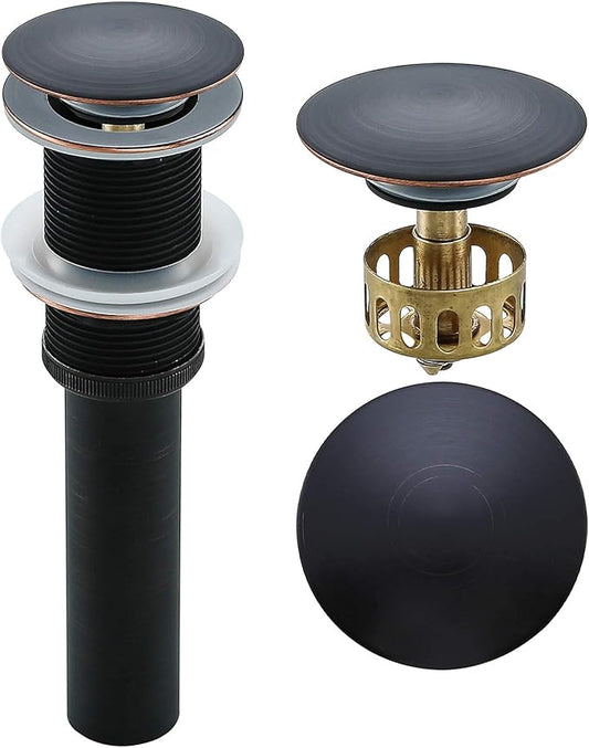 Bathroom Sink Drain Without Overflow Vessel Sink Drain Assembly,Lavatory Vanity Push Pop Up Drain Stopper Oil Rubbed Bronze,83606ORB.