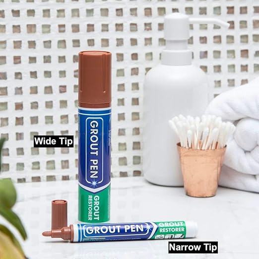 Grout Pen Tile Paint Marker: Terracotta 2 Pack with Extra Tips (Narrow, 5mm) & Large Terracotta (Wide, 15mm Tip) - Waterproof Grout Colorant and Sealer Pen to Renew, Repair, and Refresh Tile Grout