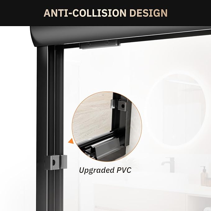Bathtub Shower Door, 56-60" W x 57" H Semi-Frameless Bypass Double Sliding Tub Door with 1/4 inch Clear Tempered Glass for Walk in Shower, Matte Black