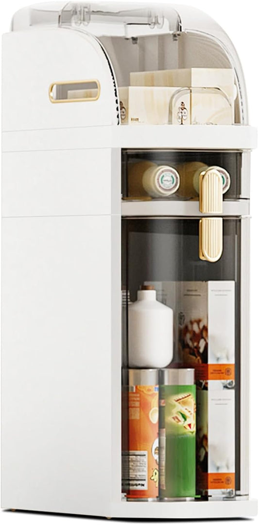 2-Tier Slim Bathroom Storage Cabinet with Wheels, Plastic Narrow Bathroom Floor Cabinet, Waterproof & No Installation, Perfect for Small Space Laundry Rooms, Toilet Areas, and Living Room Gaps