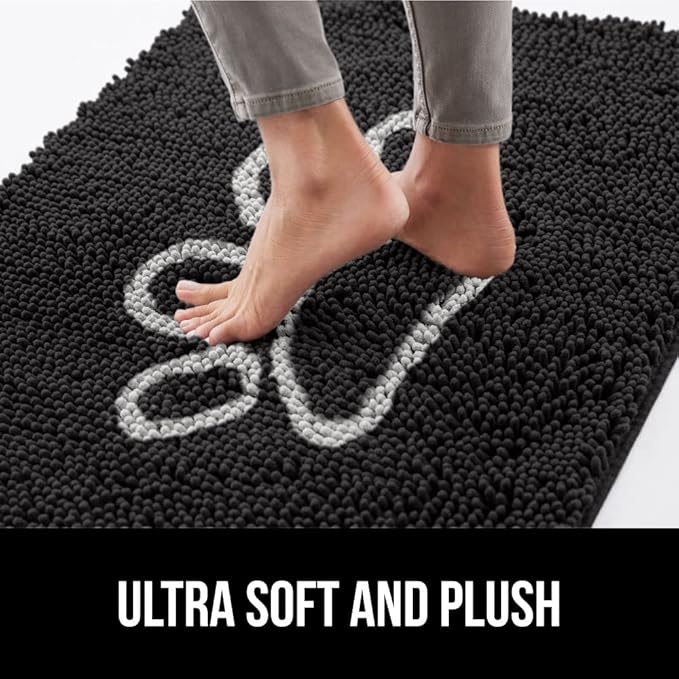 GORILLA GRIP SoakSTOPPER Dog Door Mat, Machine Washable Rug Absorbent Doormat Captures Moisture Mud Dirt, Quick Dry Soft Chenille Entryway Rugs Indoor Entrance Mats for Dog Paws, 24x17 Black White