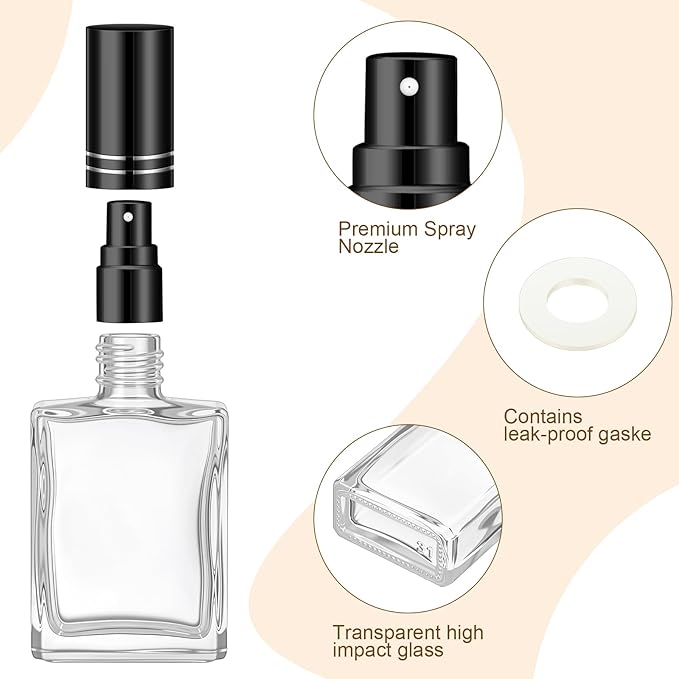 Domensi 30 Pcs 30 ml Glass Perfume Bottles Mini Glass Empty Spray Atomizer Bottles Bulk Refillable Small Perfume Dispenser Container with Pump Tool for Travel Plants Hair Cleaning Skin Care(Black)