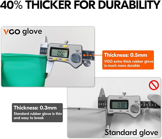 Vgo... 5-Pairs Reusable Household Gloves, Rubber Dishwashing gloves, Extra Thickness, Long Sleeves, Kitchen Cleaning, Working, Painting, Gardening, Pet Care (Size L, Green, HH4601)