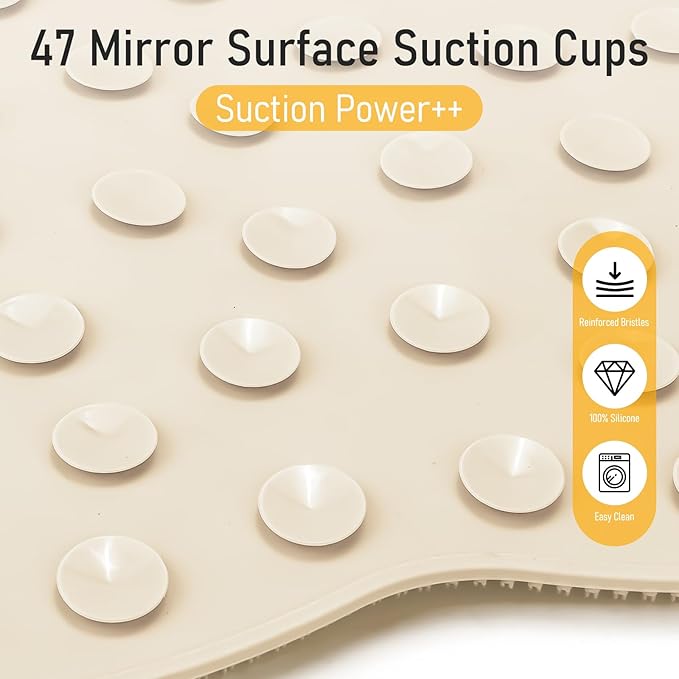 Foot Scrubber Mat Large Feet Scrubber Dead Skin for Shower Floor Wall Bathtub & Pumice Stone 2 Pack- Foot Spa Callus Remover Exfoliating Toes Deap Clean Brush Message Relax Suction Cups, Cream White