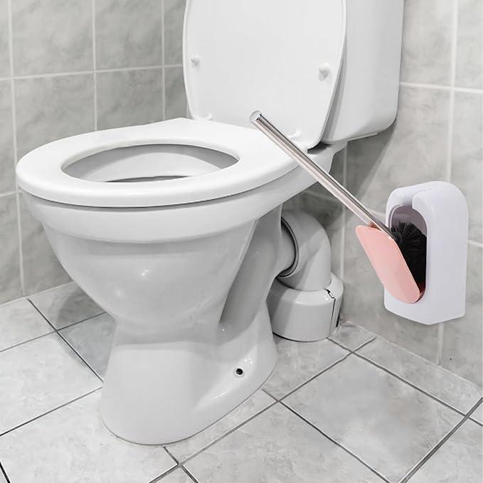 Wall-Mounted Long Handle Toilet Brush Set with Soft Bristles, Plastic Holder for Bathroom Deep Cleaning, Nordic Pink Bathroom Accessories