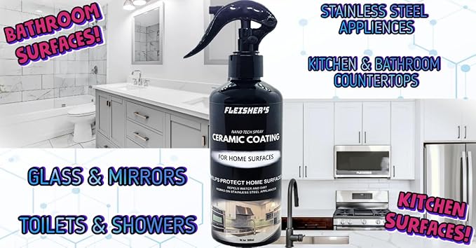 FLEISHER'S Home Ceramic Coating Spray - for Home Surfaces - Hydrophobic Nano Technology, Shine and Protect Kitchen and Bathroom Surfaces, Repel Stains and Grime, House Ceramic Spray