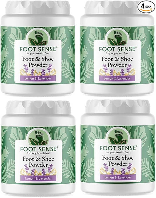 FOOT SENSE All Natural Foot & Shoe Powder, Foot Deodorant, Talc-Free, Odor Eliminator, Disinfects & Deodorizes, Long-Lasting up to 6 Months Safe for Men, Women, Kids, Athletes, 50g (4 Pack)