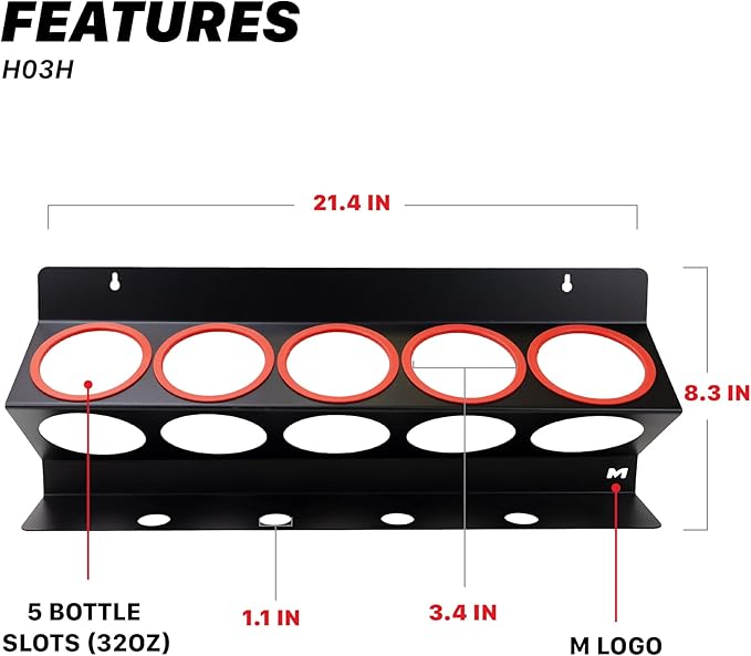 Maxshine Universal Detailing Spray Bottle Holder (6-Pack) – Wall-Mounted Organizer Holds 5 Spray Bottles (16oz/32oz) with 4 Small Holes – Lightweight Rack for Garage Storage & Mobile Detailing