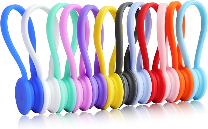 Motiloo 36 Pack Reusable Silicone Magnetic Cable Ties Clips Pack Earbuds Cords Organizers Bookmark Whiteboard Noticeboard Fridge Magnets Cable Manager Keeper Ties for Kitchen Office School