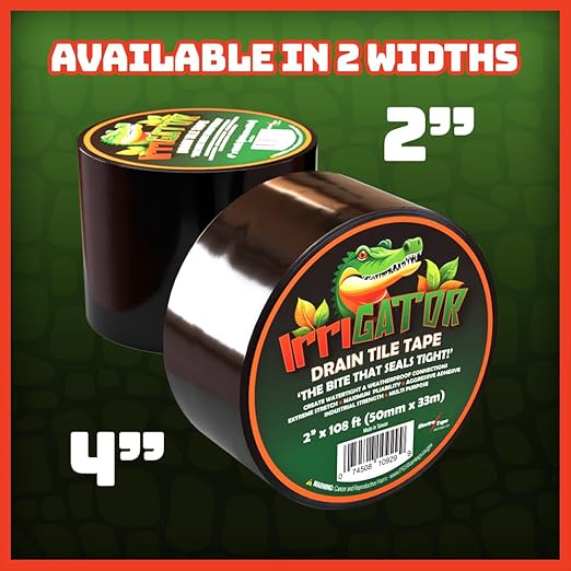 IrriGATOR Drain Tile Tape - 8.5 mil Premium Grade Stretchable PVC - 108ft Length - Ideal for Corrugated Metal Plastic and More (4" x 108ft)