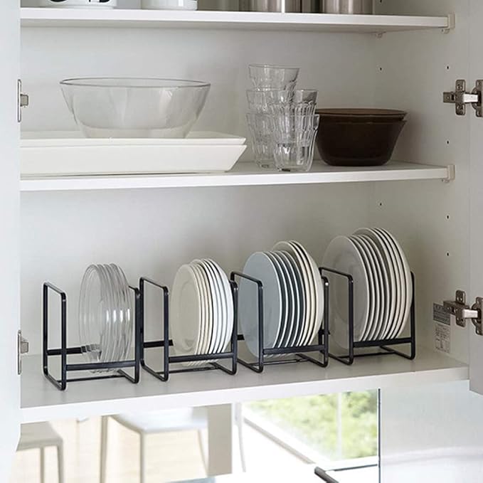 2PCS Plate Holders Organizer, Metal Dish Storage Dying Display Rack for Cabinet, Counter and Cupboard - Black