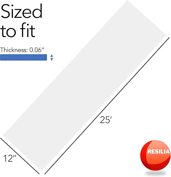 RESILIA Closet Shelf Liner for Wire Shelving – 12" Wide x 25' Long Heavy Duty Waterproof Liners, Clear PVC Covers for Kitchen Pantry, Bathroom Closet, & Cabinet Storage, Made in The USA