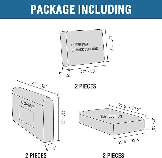 H.VERSAILTEX Multi-Pieces Sofa Covers Stretch Couch Covers Form Fitted Seats and Back Cushions Covers (2 Seat Covers Plus 2 Back Cusion Covers, Bonus 2 Armrest Covers), Sage