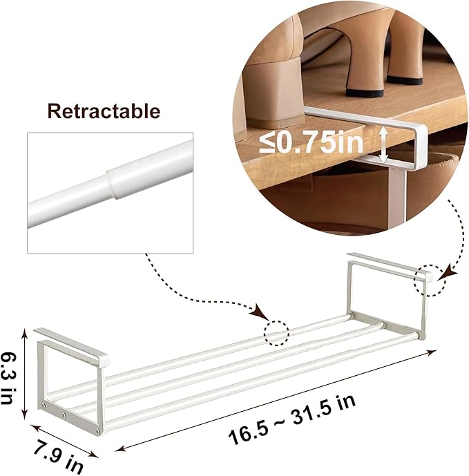 Expandable Shoe Rack Organizer - Adjustable Shoe Rack & Under Cabinet Shelf - for Shoe or Clothing Storage and Organization, Under Shelf Storage (White,4 Pcs)