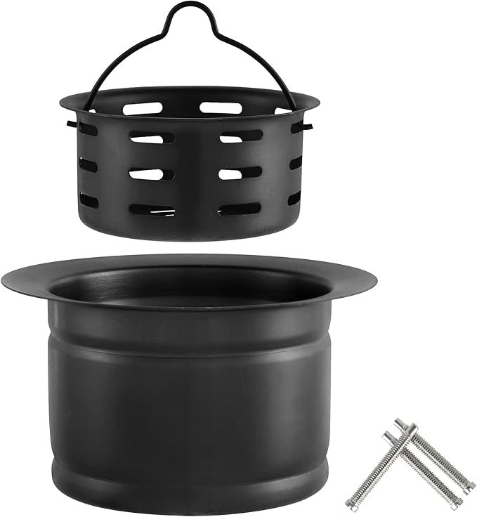 LQS Extended Sink Flange with Deep Basket Strainer, Deep Garbage Disposal Sink Flange for Kitchen Sink, Fit for 3-1/2 Inch Standard Sink Drain Hole, Black Sinks Flanges