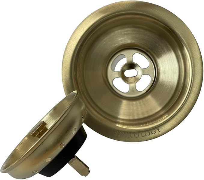 SinkSense Kitchen Sink Basket Strainer Drain with Post Style Basket, Satin Gold
