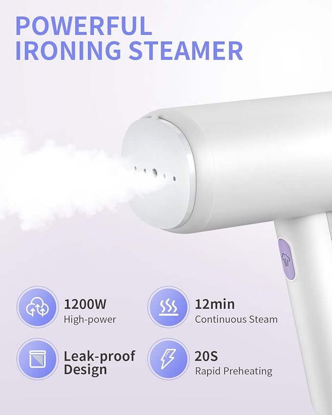 CLEVAST Handheld Steamer for Clothes, Foldable Travel Steamer with Portable Size, 20 Second Fast Heat-up, 1200W Garment Steamer -150ml Fabric Wrinkle Remover with Brush for Home and Office, 120V Only