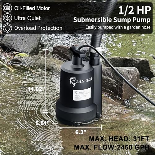 Lanchez Sump Pump, 1/2 HP 2450GPH Submersible Water Pump - Image 3