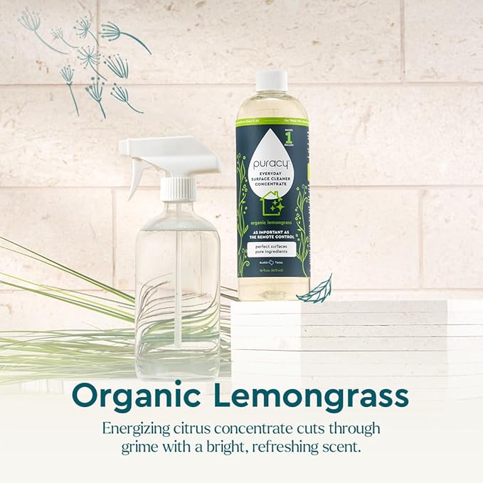 Puracy Multi-Surface Cleaner Concentrate - Plant-Powered All Purpose Cleaner - Surface Cleaner Solution As Seen on TikTok (Organic Lemongrass, 16 fl oz, 1 Pack)