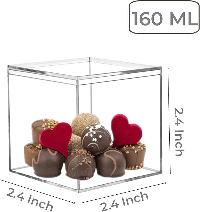 KissYou Acrylic Box with Lid, 12 Pack Small Clear Square Cube Containers with Lid for Wedding Easter Party Cake,Candy Box