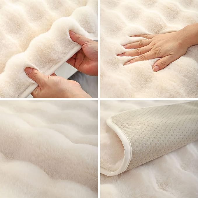 Soft Warm Faux Fur Couch Sofa Cover Thick Shaggy Fuzzy Sectional Couch Cover Non-Slip Solid Color Plush Sofa Slipcover Furniture Protector for Kids, Pets (Cream,43"x70")