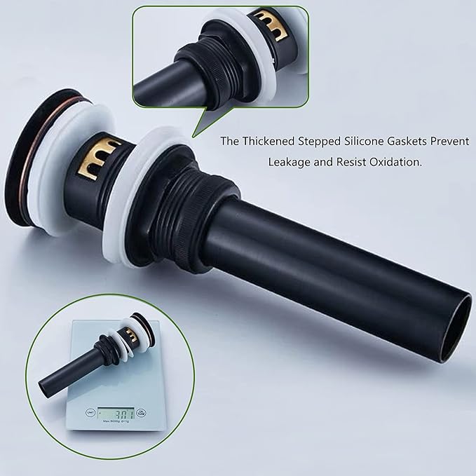 Oil Rubbed Bronze Pop Up Drain with Overflow,Bathroom Sink Drain with Hair Strainer Basket Hair Catcher Push Sink Drain Lavatory Drain 83606-1ORB.