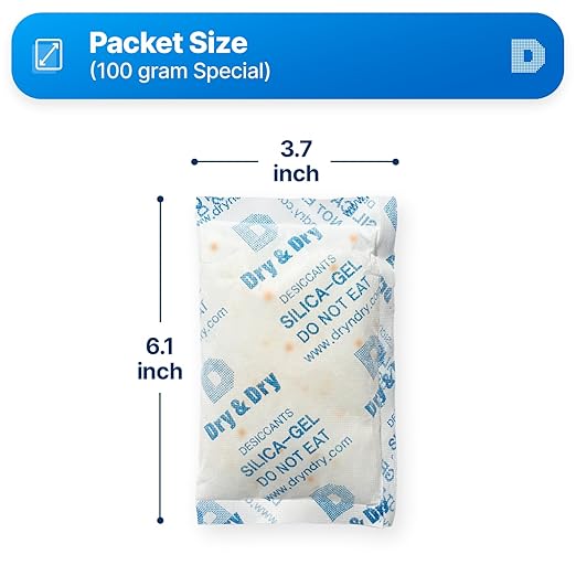 Dry & Dry Orange Indicating Silica Gel Packets Desiccants - Food Safe Packs, Silica Gel Packets, Desiccant Packs for Food Storage (100 Gram, 7 Packets)