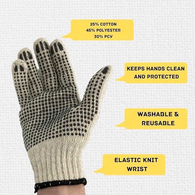 PackagingSuppliesByMail PSBM Cotton Work Gloves with Dotted Grip, Single Sided PVC Dots Provide Maximum Grip