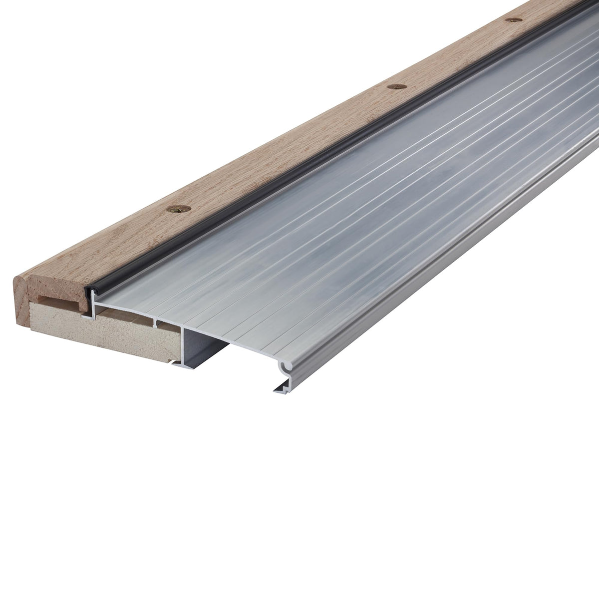 MD Building Adjustable Aluminum & Hardwood Threshold, Silver - Image 1