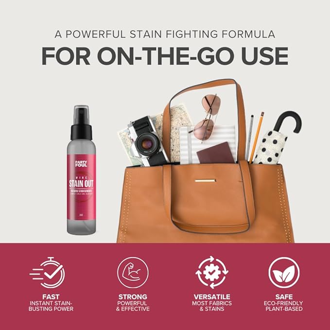 Party Foul Wine Stain Out Spray - Plant Based Red Wine Stain Remover for Clothes, Carpets, & Couches - Spray for Coffee, Tea, & Sports Drinks - Unscented - 3 Ounce (Pack of 3)
