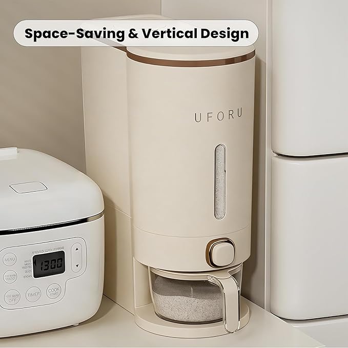 Rice Dispenser, Rice Storage Container with Measuring Cup for Kitchen Pantry Household, Cereal Dry Food Storage Containers Airtight, Sealed Moisture Proof (Brown 11 Lbs)