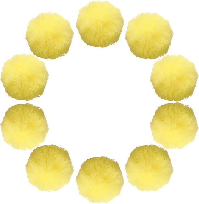 uxcell 2 Inch Faux Fur Pom Pom Balls, 10 Pcs Yellow Fluffy Soft Faux Fur Pom Poms for Hats with Elastic Loop for DIY Knitting Hats Keychain Scarves Gloves Bags Shoes Accessories